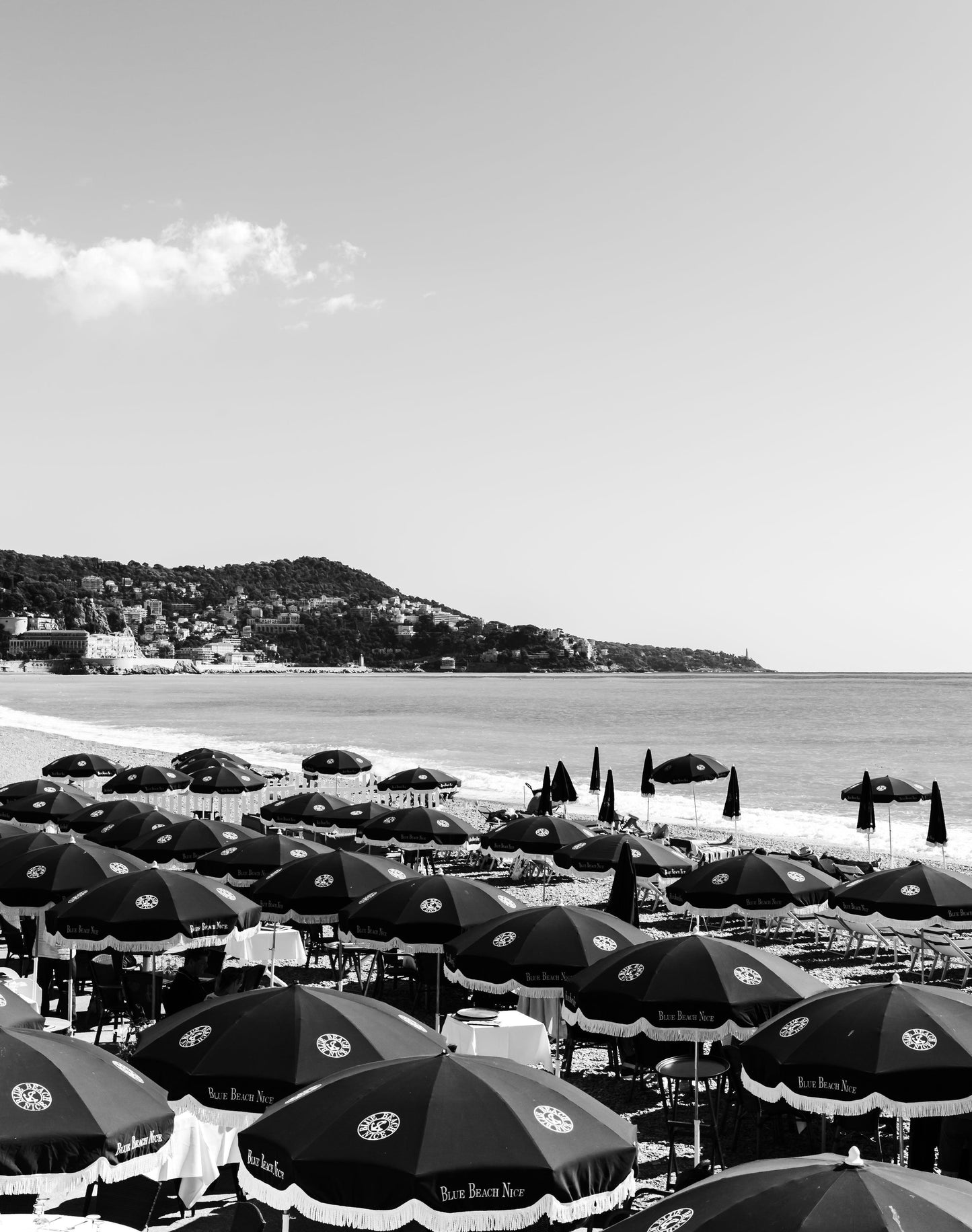 Black and White Beach Umbrellas | French Riviera Print - Departures Print Shop