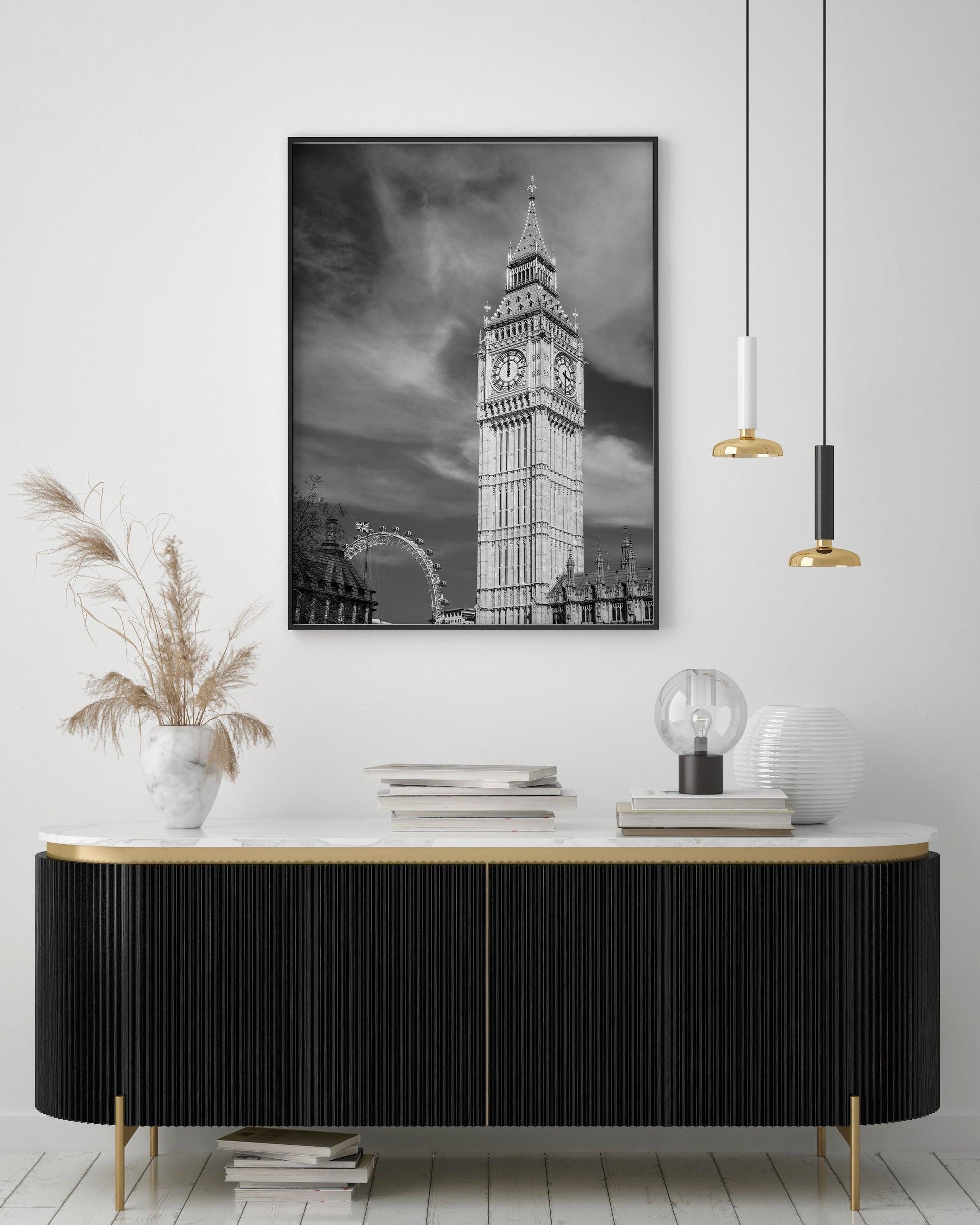 B&W Big Ben & London Eye | London Print - Departures Print Shop