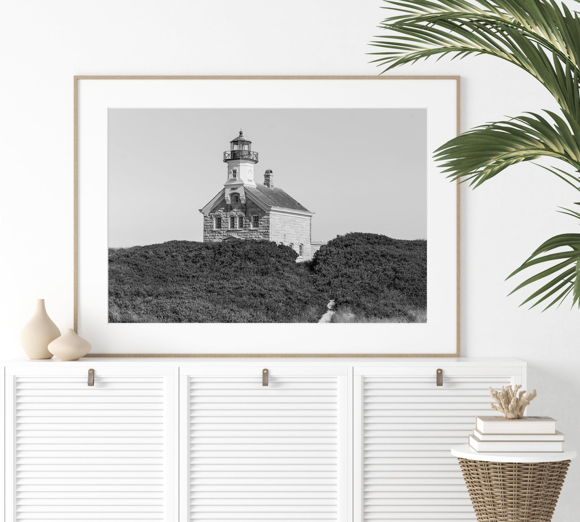 B&W Block Island Lighthouse | Beach Print - Departures Print Shop
