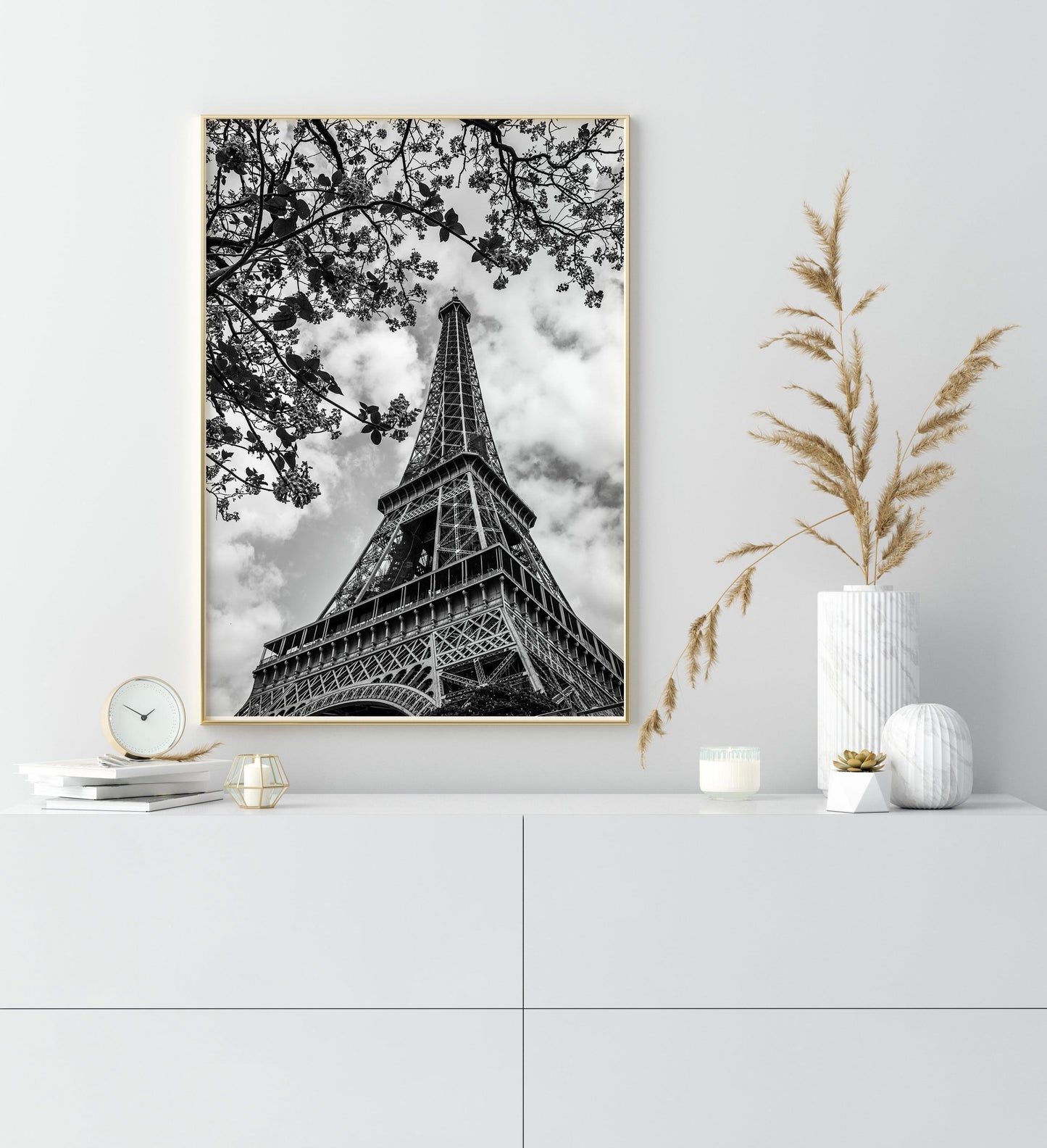 B&W Eiffel Tower & Tree Branches | Paris Print - Departures Print Shop