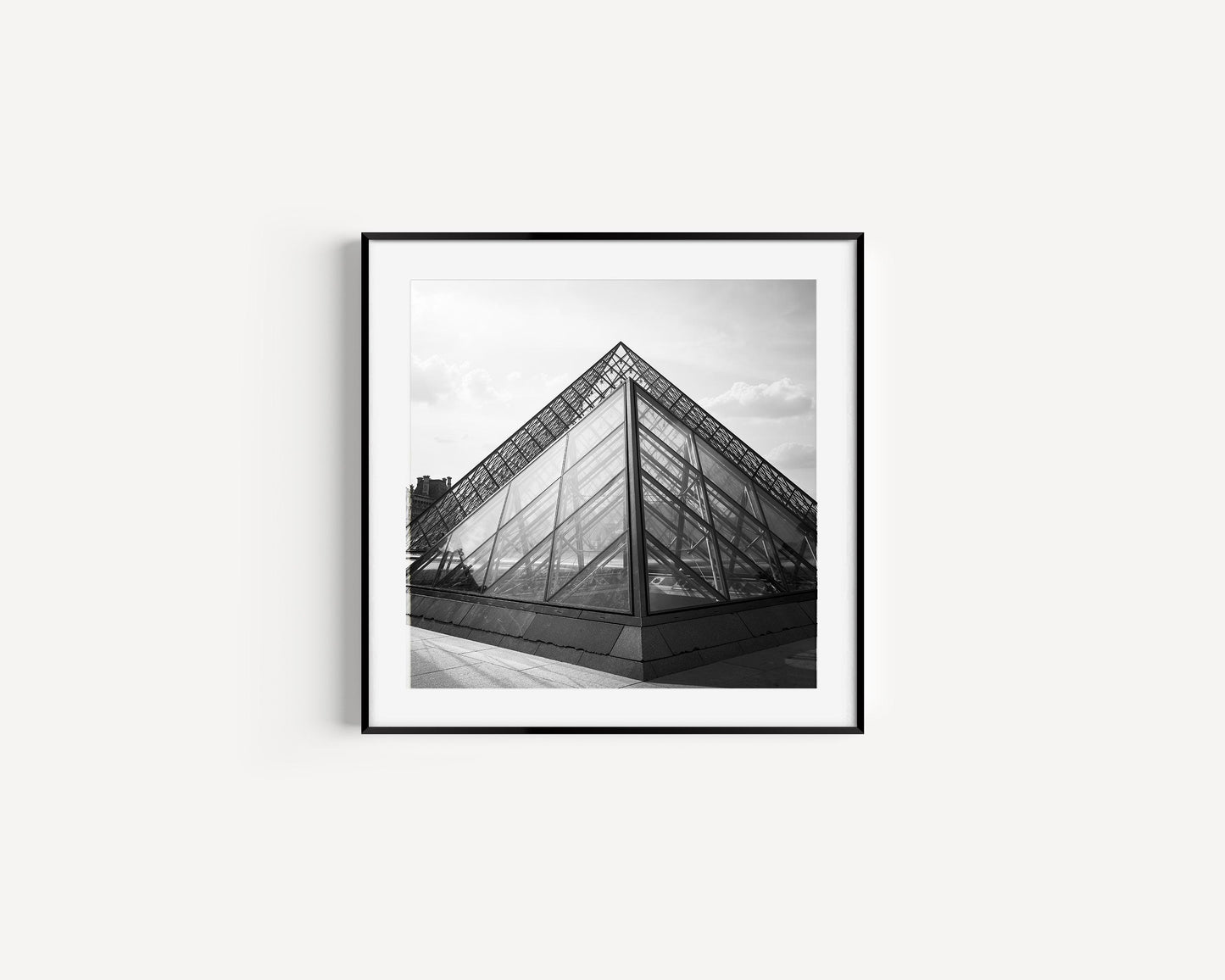 B&W Louvre Museum Pyramid | Square Paris Print - Departures Print Shop