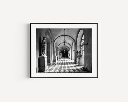 B&W Palace of Versailles Hallway II | Paris France Print - Departures Print Shop