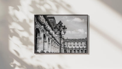 Black and White Louvre Museum Lamp Posts | Paris Photography Print - Departures Print Shop