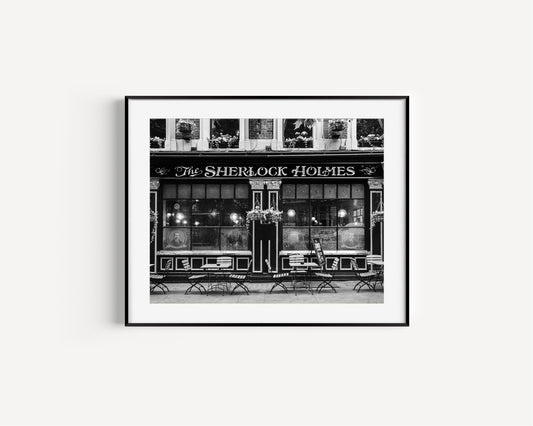 B&W Sherlock Holmes Pub | London Print - Departures Print Shop