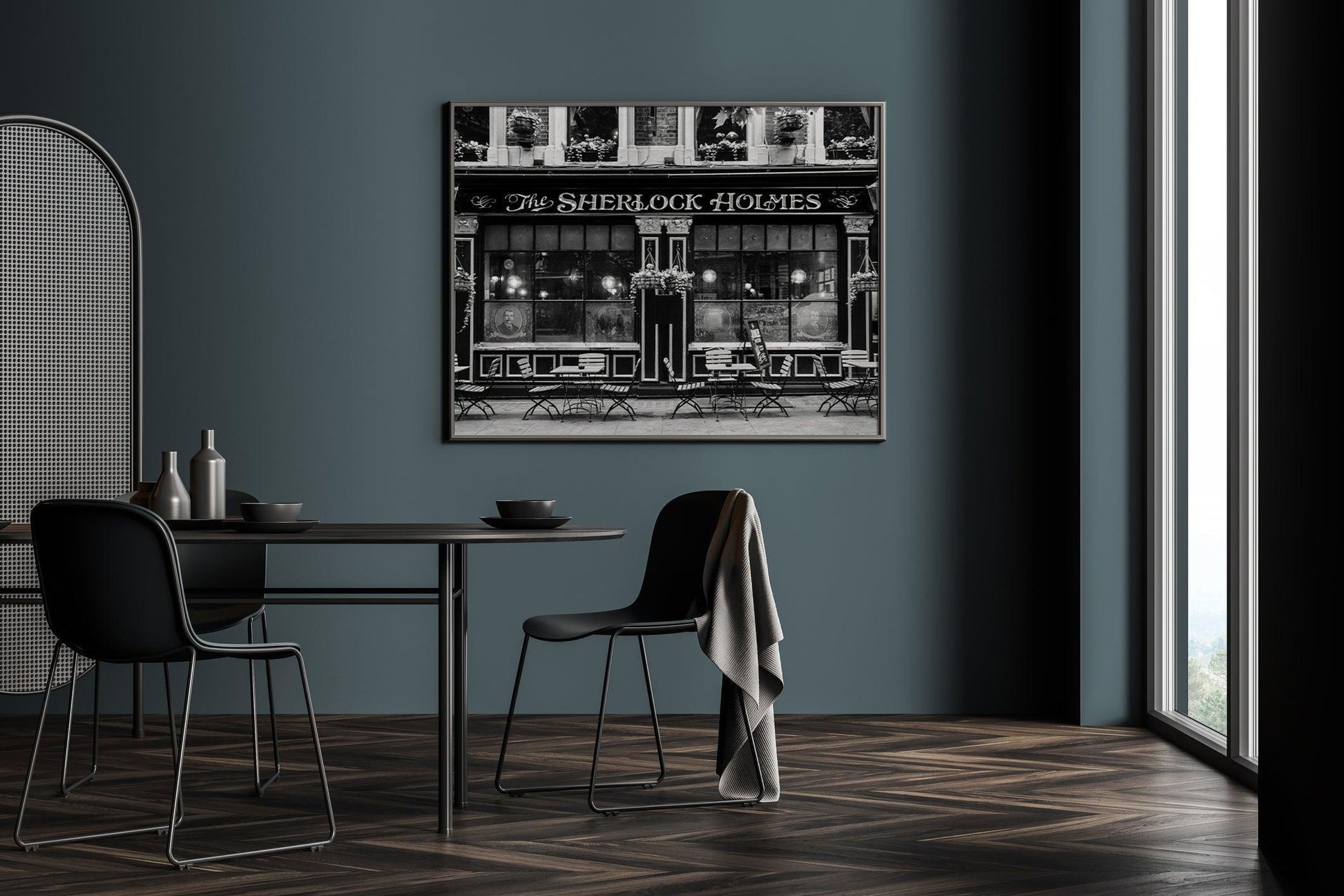 B&W Sherlock Holmes Pub | London Print - Departures Print Shop