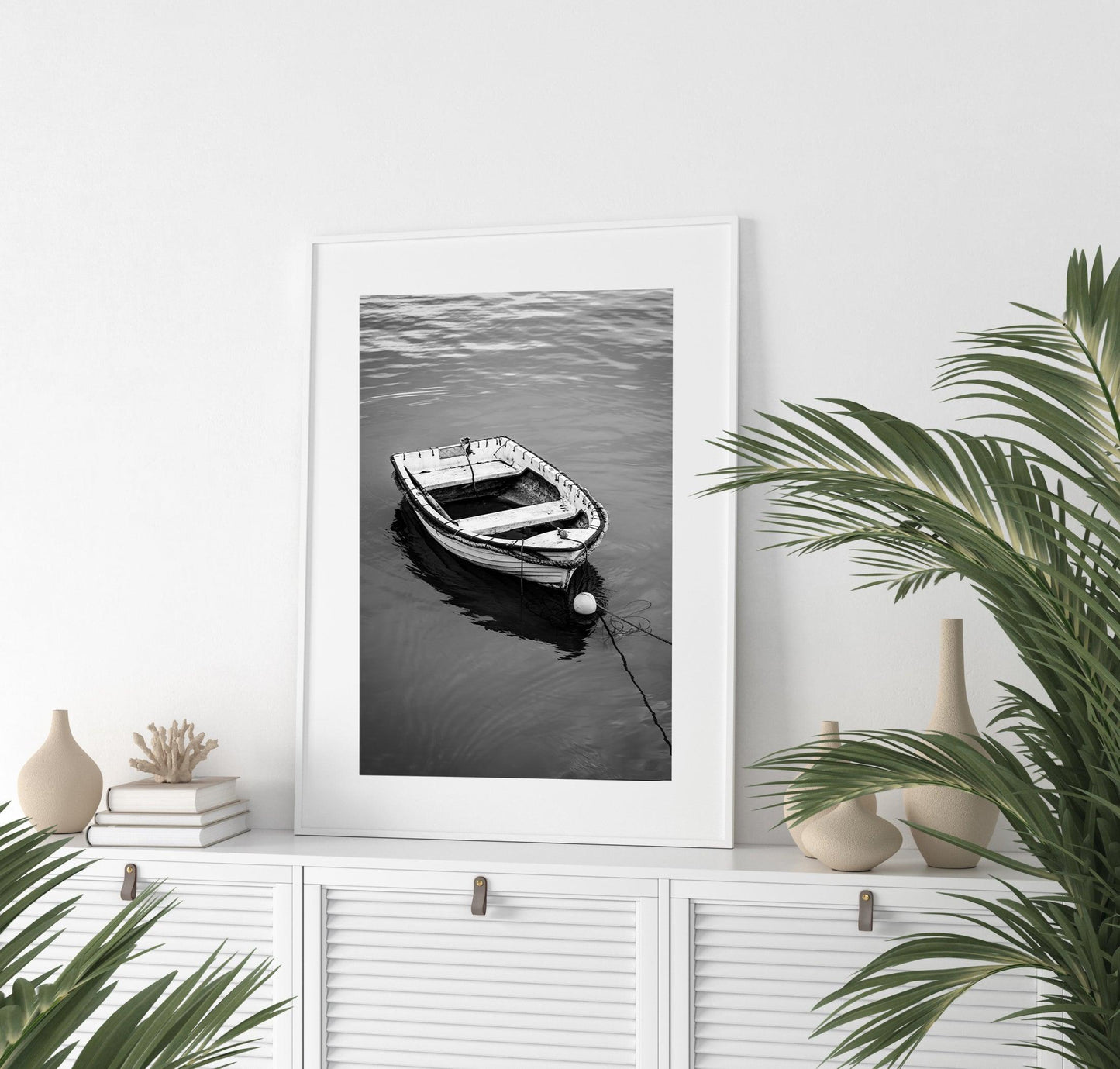 B&W Wooden Boat | Beach Print - Departures Print Shop