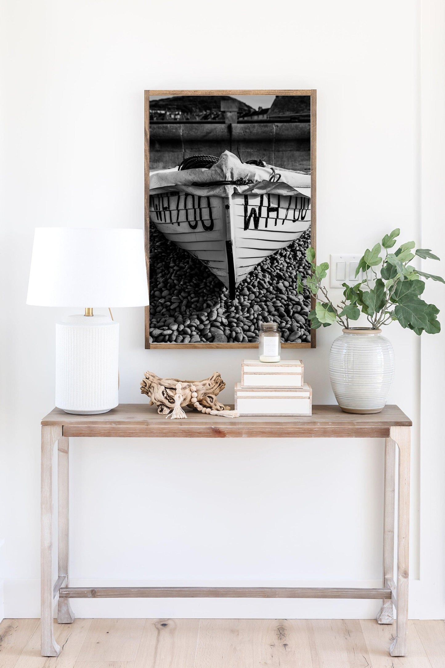 Black and White Wooden Boat Photography II | Beach Photography Print - Departures Print Shop