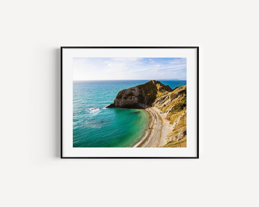 Horizontal photography print of Man O War Cove on the Jurassic Coast in Dorset England with panoramic sea view