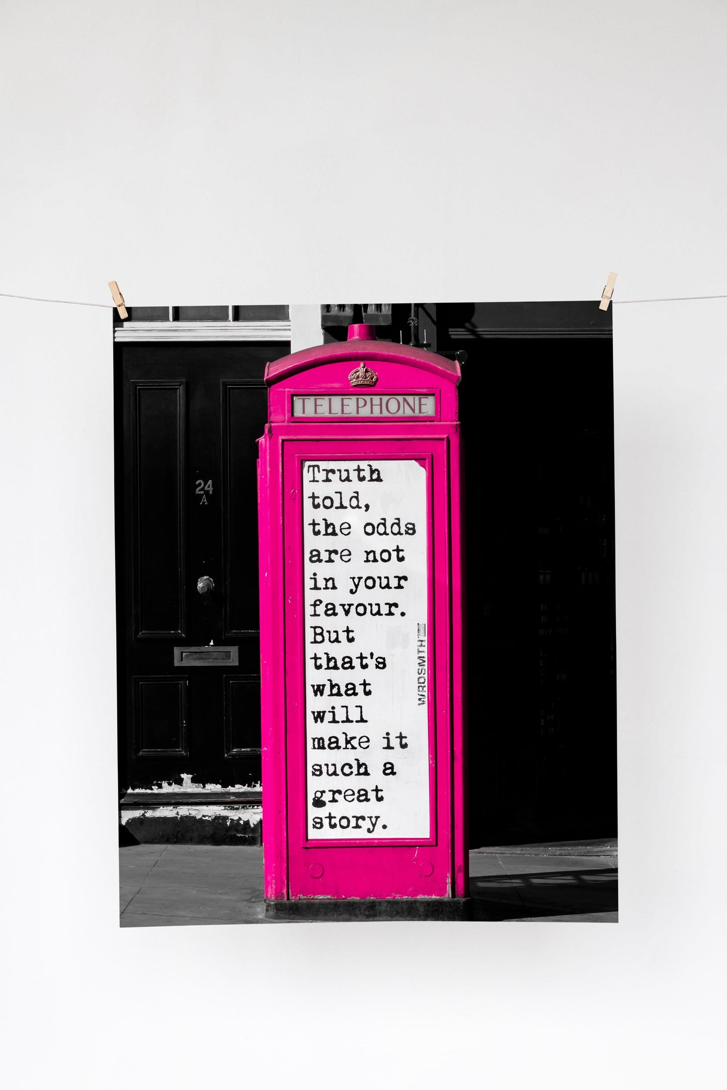 Pink Phone Booth Quote | London Print - Departures Print Shop